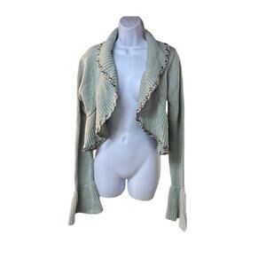 Arden B Wool Blend Ruffle Shawl Collar Cropped Cardigan Sweater Mint Green Y2K L